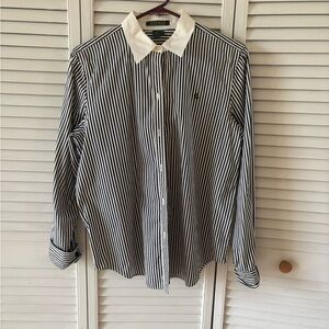Ralph Lauren Women's Black and White Striped Button-Down Shirt
